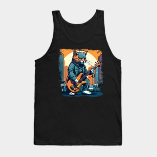 Cute Musician Rock Cat Kitty Playing Guitar - Funny Cats Tank Top